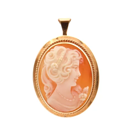 Camee-rintaneula riipuslenkillä, korkeus 35mm, tekijänleima Kevätlahti Pentti Ky, 585br, Paino: 5,1 g