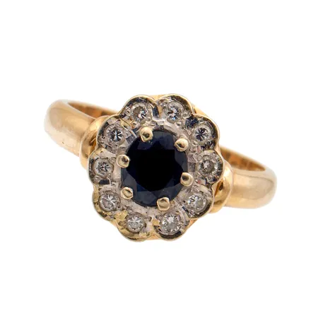 Diana-sormus timanteilla 10xn0.01ct, koko 17½, vuodelta 1998, 585br, Paino: 4,6 g