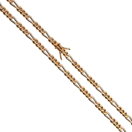 Figaro-kaulaketju, pituus 45.5cm, leveys 5.3mm, 585 valko- ja keltakulta,  Paino: 41,1 g