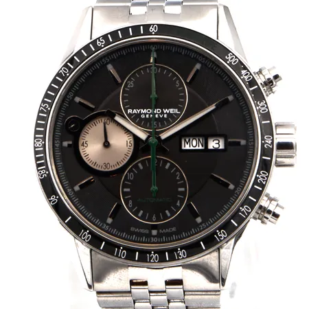 Teräsrannekello Raymod Weil Freelancer Chronograph, automaatti, ref. 7731-STI-20321, sr. K551992, rungon Ø 42mm, rannekkeen pituus 175mm, rannekkeessa pieniä käytön jälkiä, mukana kulunut laatikko ja takuukortti.