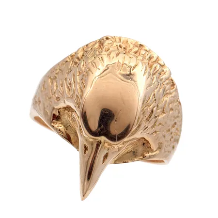 Kotkanpää sormus, koko 20, leveys 3-24mm, pieniä käytön jälkiä, leimaamaton 585, Paino: 11,4 g