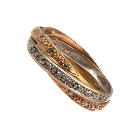 Timanttisormus 15xn.0.001ct, koko 19, 585 valko- ja keltakulta,  Paino: 4,1 g