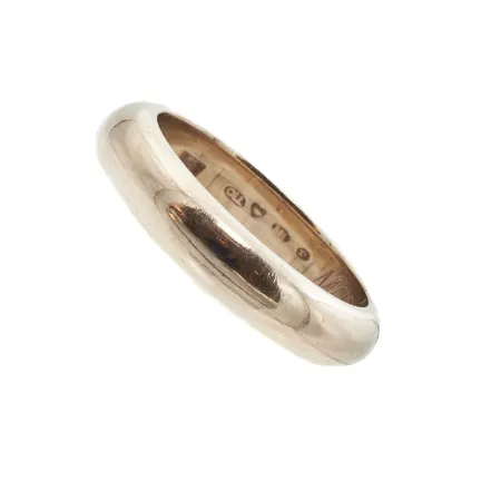 Sileä sormus, koko 14½, kaiverrettu, 585, valkokultaa, Paino: 3,8 g