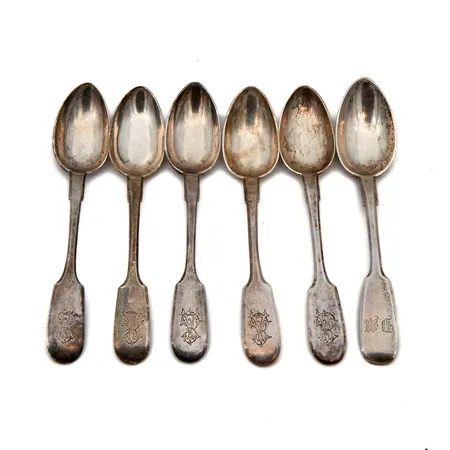 Kuusi lusikkaa, kaiverrettu, pituus 143mm, 813, Paino: 149,5 g
