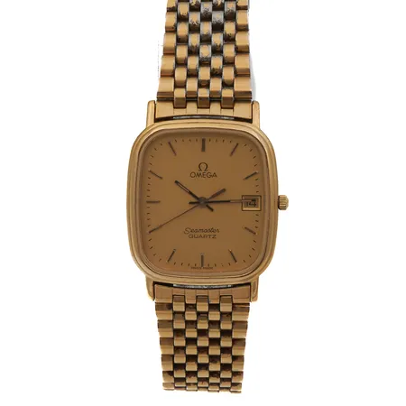 Teräsrannekello Omega seamaster quartz, paristo loppu, rungon mitat 28 x 28mm, rannekken pituus 215mm, käytön jälkiä.