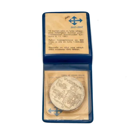 Juhlaraha, Suomen itsenäisyyden kunniaksi 1917-1967, nimellisarvo 10mk, 900, Paino: 24,2 g