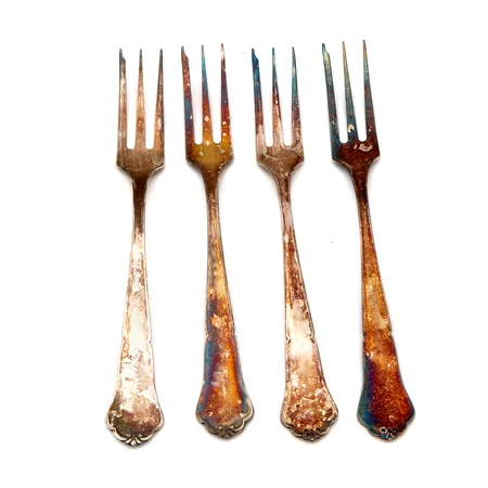 Neljä leivoshaarukkaa, Chippendale, pituus 148mm, 830, Paino: 78,4 g