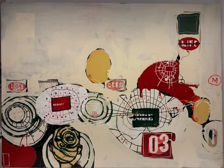 Öljyväri levylle, "Not king", signeerattu Jani Hänninen, 2002, koko 100X125cm. Ei lähetetä