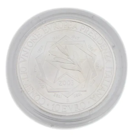 Hopearaha, 10 Euroa, 2003 Italian Presidency, 925, Paino: 22 g