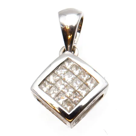 Timanttiriipus 16xn.0.01ct, princess, korkeus 15mm, leveys 9mm, 585 valkokulta, Paino: 1,2 g