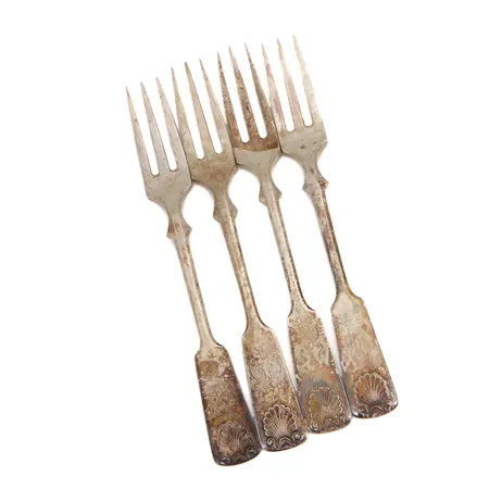 Jälkiruokahaarukka, Musla, kaiverrettu, pituus 120mm, 813, Paino: 47 g