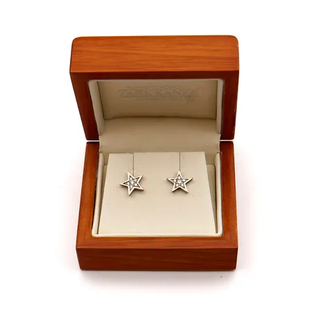 Tähti-korvakorut timanteilla 10xn.0.01ct 2xn.0.02ct, Ø 10mm, 750 valkokulta, Paino: 3 g