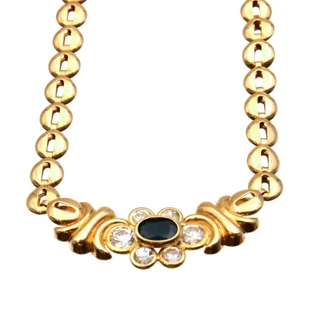 Kaulakoru kivillä, pituus 44cm, leveys 6-12mm, käytöstä aiheutunutta kulumaa, 750br, Paino: 14,8 g