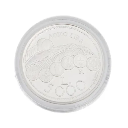 Juhlaraha, 5000 lire, 2001 Addio lira, San Marino, 835, Paino: 18 g