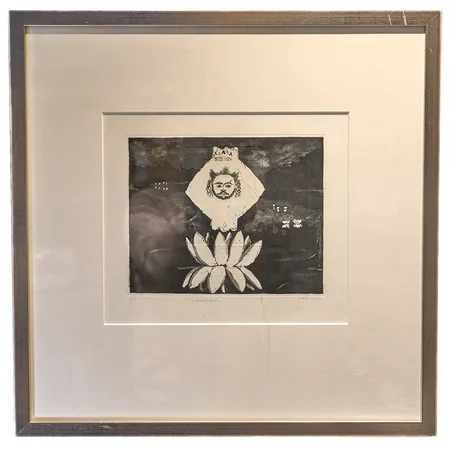 Etsaus, Outi Heiskanen, "Lumpeita", kehyksen mitat 53x53c, työn mitat 30x26cm, signeerattu ja päivätty 2000, 1/1 Paino: 0 g Ei lähetetä