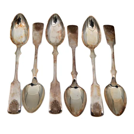 Kuusi kahvilusikkaa, kaiverrettu, Musla, pituus 126mm, 830, Paino: 70 g
