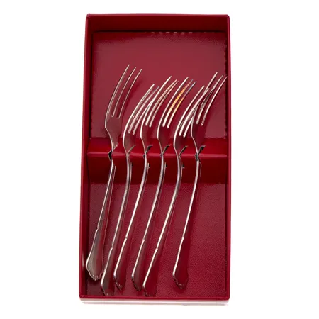 Kuusi leivoshaarukkaa, Chippendale, pituus 150mm, rasia, 830, Paino: 125,1 g