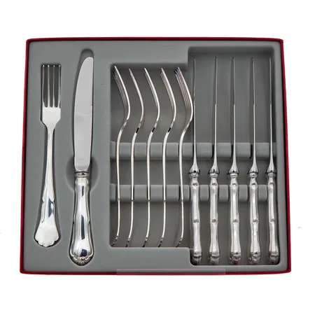 Kuusi ruokaveistä ja -haarukkaa, Chippendale, pituudet 205mm ja 178mm, rasia, 830br,  Paino: 651,2 g