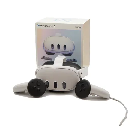 Virtuaalilasit, Meta Quest 3, 128 Gt, kaksi Touch Plus -ohjainta, latauskaapeli ja virtalähde, ostokuitti GIgantti 2.10.2024, laatikko Paino: 0 g