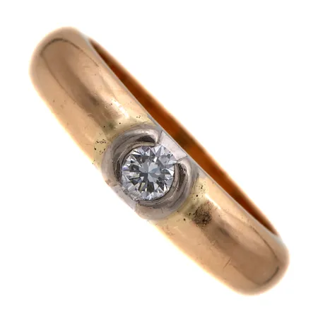 Timanttisormus 1xn0.23tc, koko 19, nimileima JT Kultaseppä J. Toivola, vuodelta1996, 585,  Paino: 9,3 g