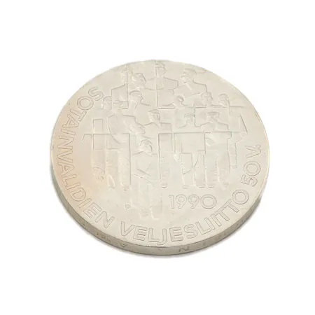 Juhlaraha, Sotainvalidien Veljesliitto 50 vuotta, 1990, nimellisarvo 100mk, 830, Paino: 24,3 g