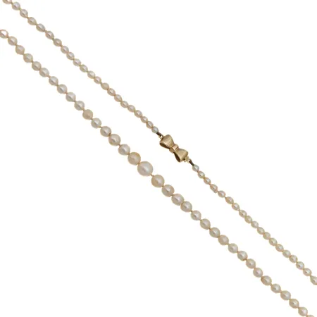 Helmikaulanauha kultalukolla, pituus 44,5cm, osa helmistä viallisia, 585br,  Paino: 11,6 g