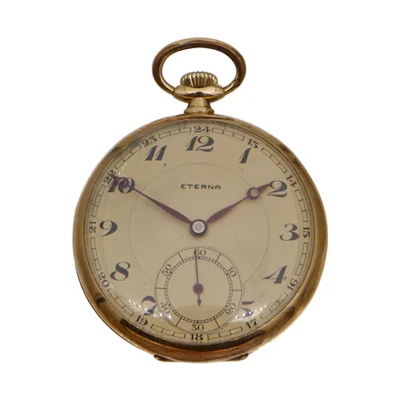 Kultataskukello Eterna, kaiverrettu, Ø46,5mm, S:N 2664086, välikuori metallia, 585br,  Paino: 59,4 g