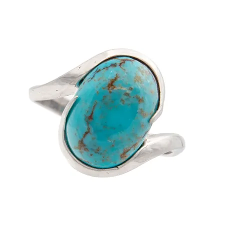 Turkoosisormus, koko 19¼, pieniä käytön jälkiä, hopeoitu.