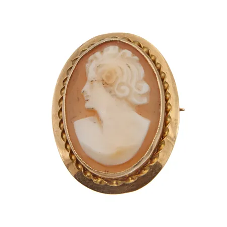 Camee-rintaneula riipuslenkillä, korkeus 24mm, lenkissä kulumaa, 585br,  Paino: 2,9 g