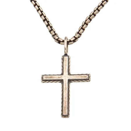 Kaulaketju risti-riipuksella Kalevala, Väinö, ketjun pituus 50cm, riipuksen korkeus 35mm, pieniä käytön jälkiä, 925, Paino: 18,1 g