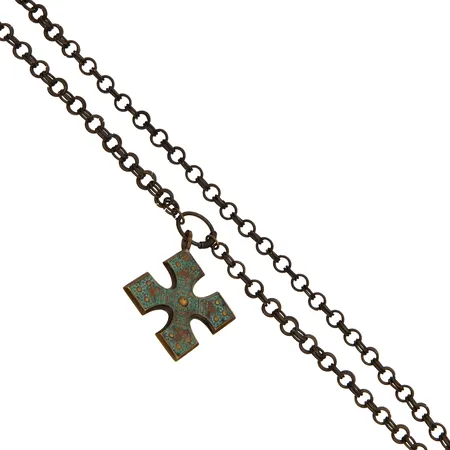 Kaulakoru, Kalevala, Syvärin risti, pituus 60cm, riipuksen korkeus 55mm, pronssia