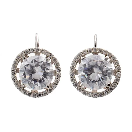 Kivikorvakorut, korkeus 24mm, Ø 17,5mm, keskikivien istutus löystynyt, 585br valkokultaa,  Paino: 12,1 g