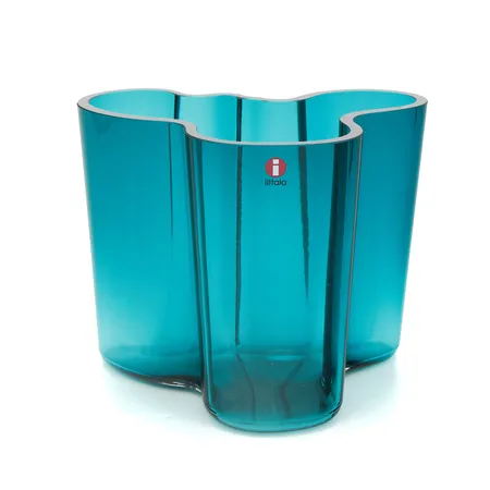 Savoy-maljakko, kirkas, design Alvar Aalto, korkeus120mm, laserkaiverrus , Juhlavuoden petrolin sininen 2006,