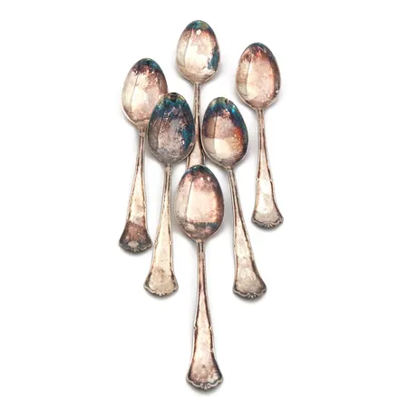 Kuusi kahvilusikkaa, Chippendale, kaiverrettu, pituus 117mm, 830,  Paino: 75,1 g