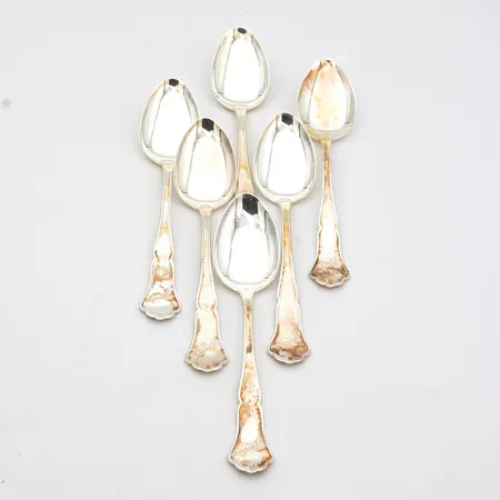 Kuusi kahvilusikkaa, Chippendale, kaiverrettu, pituus 116mm, 830,  Paino: 72,3 g