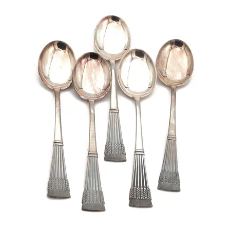Viisi kahvilusikkaa, Tähkä, kaiverrettu, pituus 115mm, 830,  Paino: 61,1 g