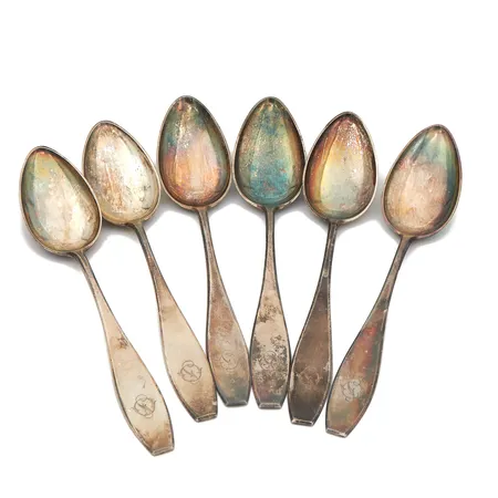 Kuusi ruokalusikkaa, Matta tasapää, kaiverrettu, pituus 180mm, 813h, Paino: 174,4 g