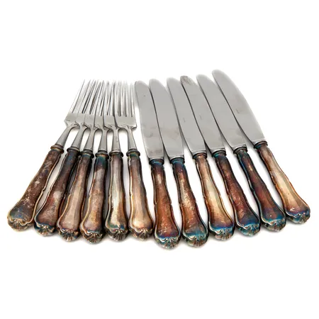 Kuusi haarukka ja veistä Chippendale, pituus 185mm ja 205mm, 830br,  Paino: 789,8 g