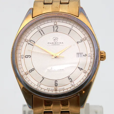 Teräsrannekello, Christina London, Diamonds, quartz, käytön jälkiä rungossa, taulun Ø 38mm, teräsrannekkeen pituus 180mm, 