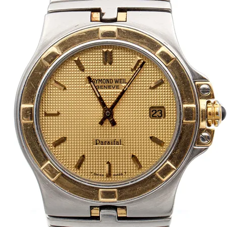 Teräs/kultarannekello Raymon Weil Parsifal, 9590, sr. A987986, rannekkeen pituus 180mm, rannekkeessa pientä käytön jälkeä, rungon Ø 35mm, ei laatikkoa tai papereita.