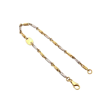 Ranneketju, pituus 205mm, leveys 2mm, 585 kelta- ja valkokulta,  Paino: 9,2 g