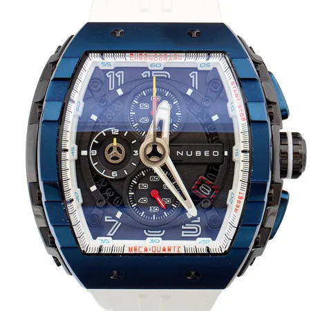 Teräsrannekello Nubeo, Magellan, Limited edition 40/400, Mega-Quartz, NB-6024, taulun mitat 48-51mm, kumiranneke, vaihtoranneke sininen, laatikko. 