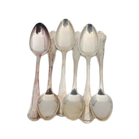 Kuusi kahvilusikkaa, Chippenadale, kaiverrettu, pituus 115mm, 830, Paino: 85,2 g