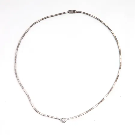 Timanttikaulakoru 1xn.0.18ct, pituus 47cm, 585br, valkokulta,  Paino: 12,9 g