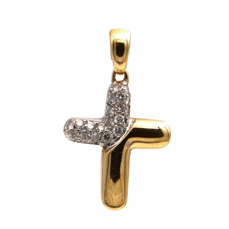 Timanttiristiriipus 23xn.0.02ct, korkeus 32mm, 750 kelta- ja valkokulta,  Paino: 4,7 g