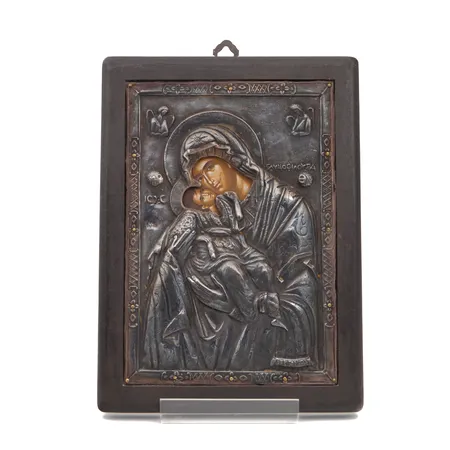 Ikoni hopeariisalla, mitat 19x27cm, 925br, Paino: 842,6 g