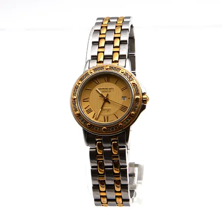 Teräsrannekello Raymond Weil Tango, ref 5360 S:Z978168, Quartz: patteri loppunut, käytön jälkiä, rungon Ø 28mm, rannekeen pituus 160mm, 3 lisäpalaa