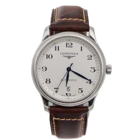 Terärannekello Longines Master Collection, automaatti, ref. L2.628.4.78.3, 21 jewels, caliber L619.2, rungossa pieniä käytön jälkiä, rungon Ø38,5mm, nahkaranneke, ranneke ei alkuperäinen, rannekkeen pituus 160-205mm