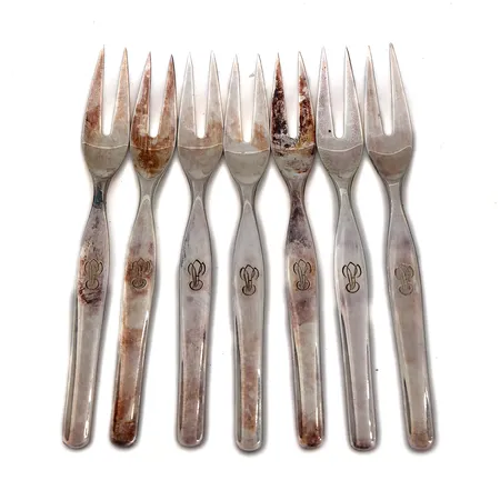 Seitsemän asettihaarukkaa, kaiverrettu, Tapio, pituus 120mm, 830,  Paino: 87 g