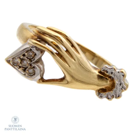 Sydän-sormus kivillä, koko 16¾, 585br,  Paino: 3,4 g